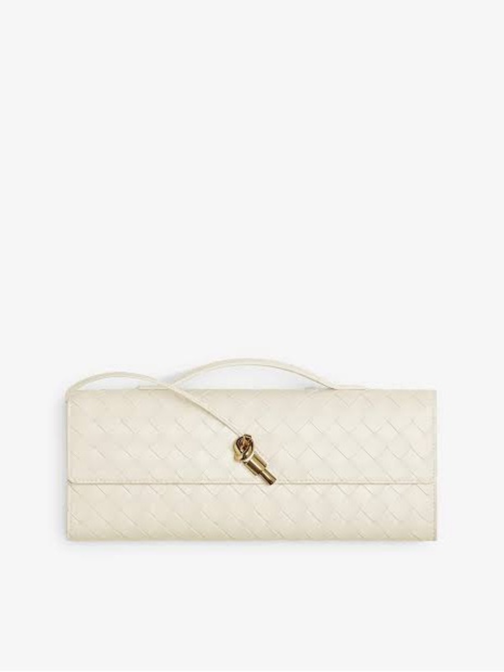 Woven Leather Clutch with Gold Turnlock - Cream